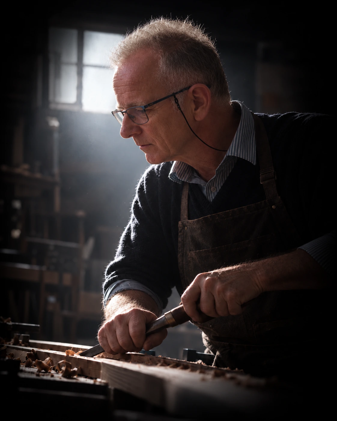 Laurent Dousset bei der Arbeit in seinem Schreineratelier in Purasca
